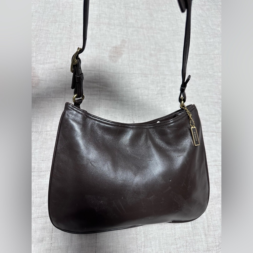Coach Brown Leather Shoulder Bag with Crescent Shape